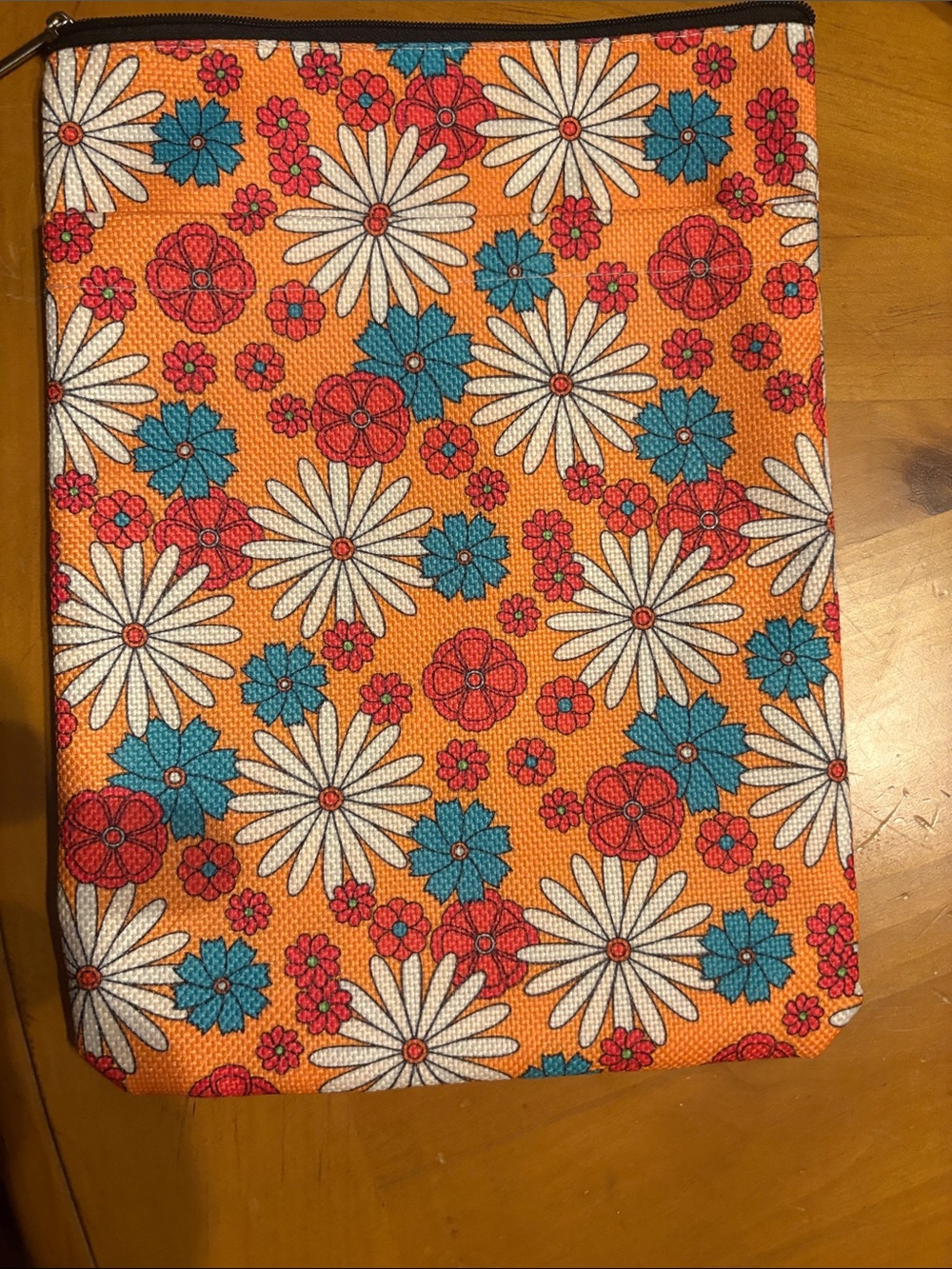 Floral Zip Pouch in Orange, White, Teal & Red